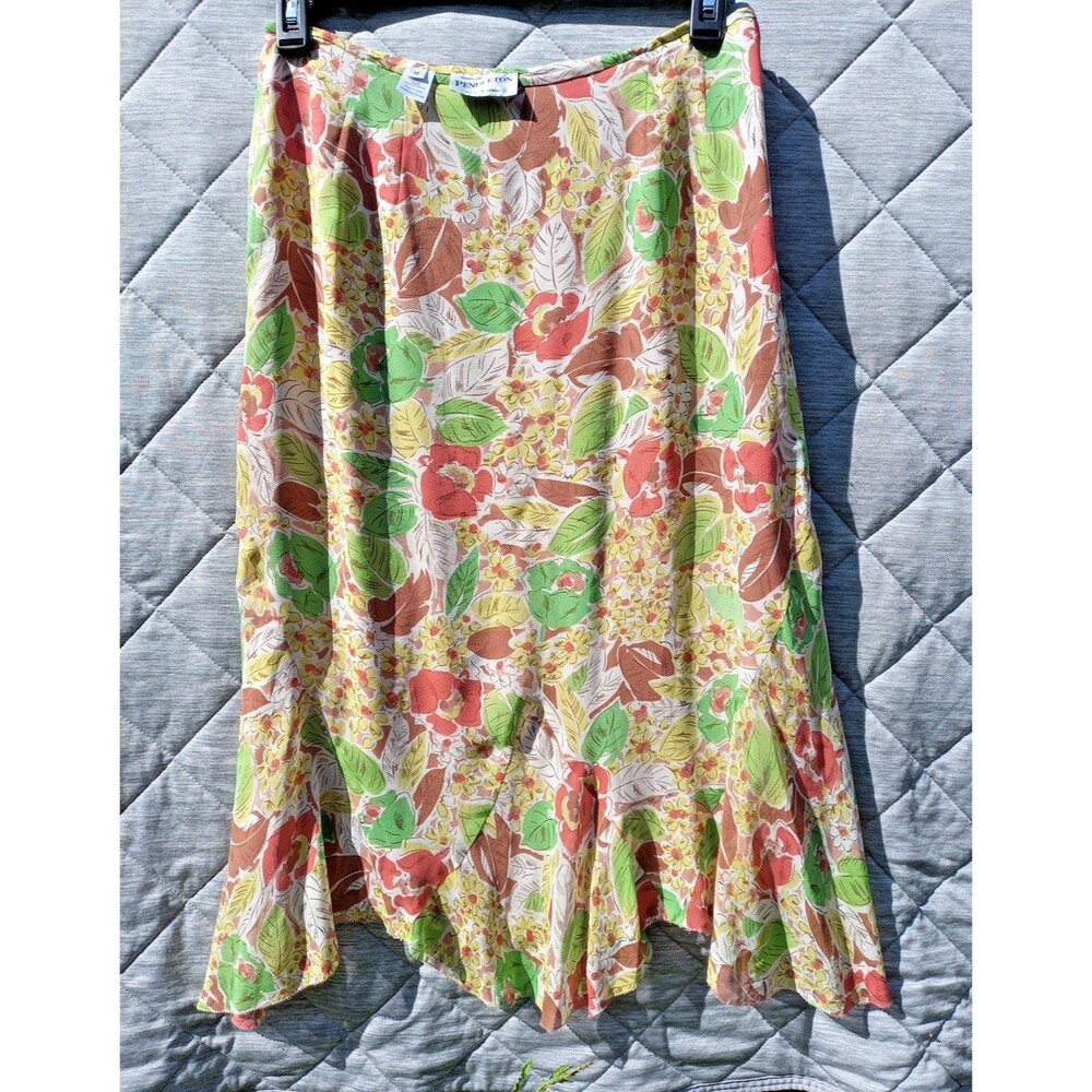 Vintage Pendleton Silk Chiffon Floral Midi Skirt Size 10 Boho Fairy Grunge